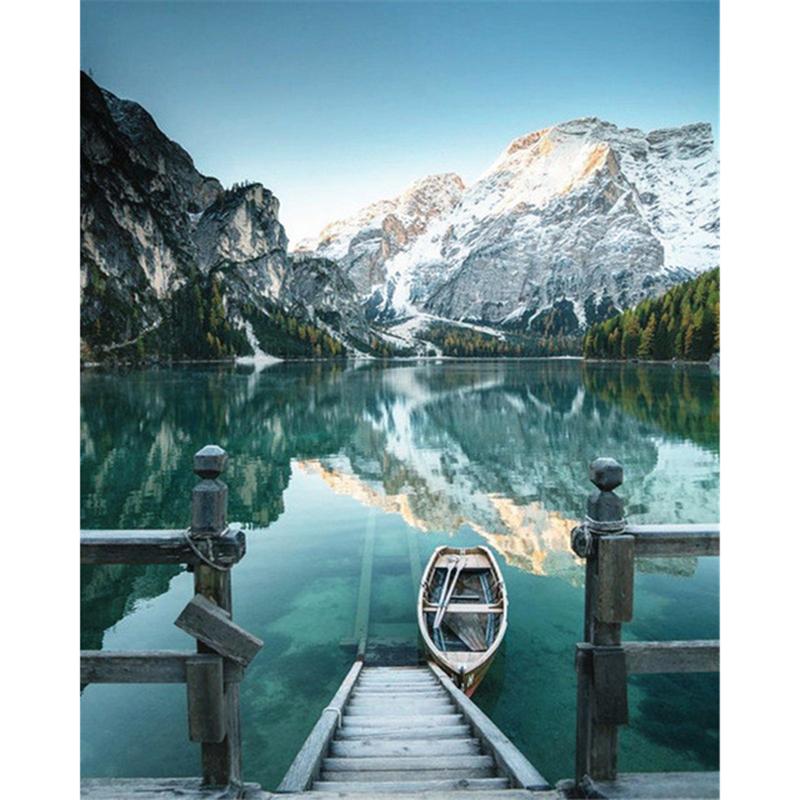 Full Round Drill DIY Diamond Painting Boat Full Round Drill Lake Scenery Embroidery Cross Stitch Home Decor Gift