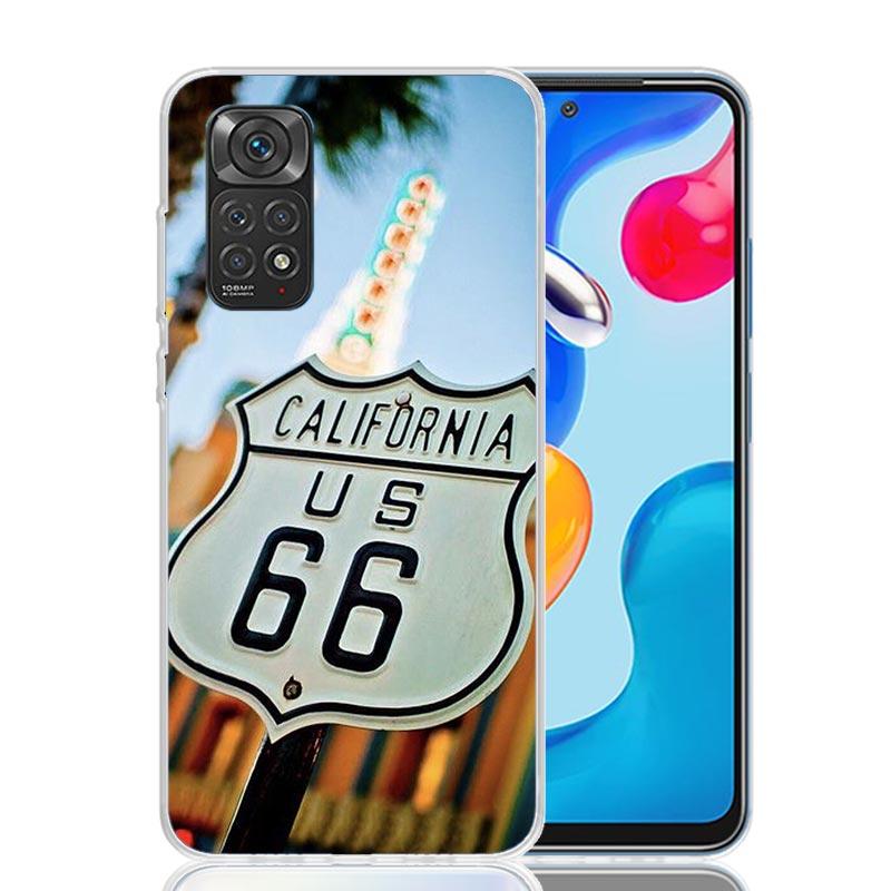 America Route 66 Phone Case For Xiaomi Redmi Note 15 14 13 12S 12 Pro Plus 11S 11E 11 11T 10S 10 Art Soft Pattern Cover Redmi No