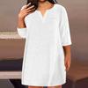 Женская мода большого размера с v-образным вырезом и семью рукавами, повседневные однотонные свободные платья с карманами