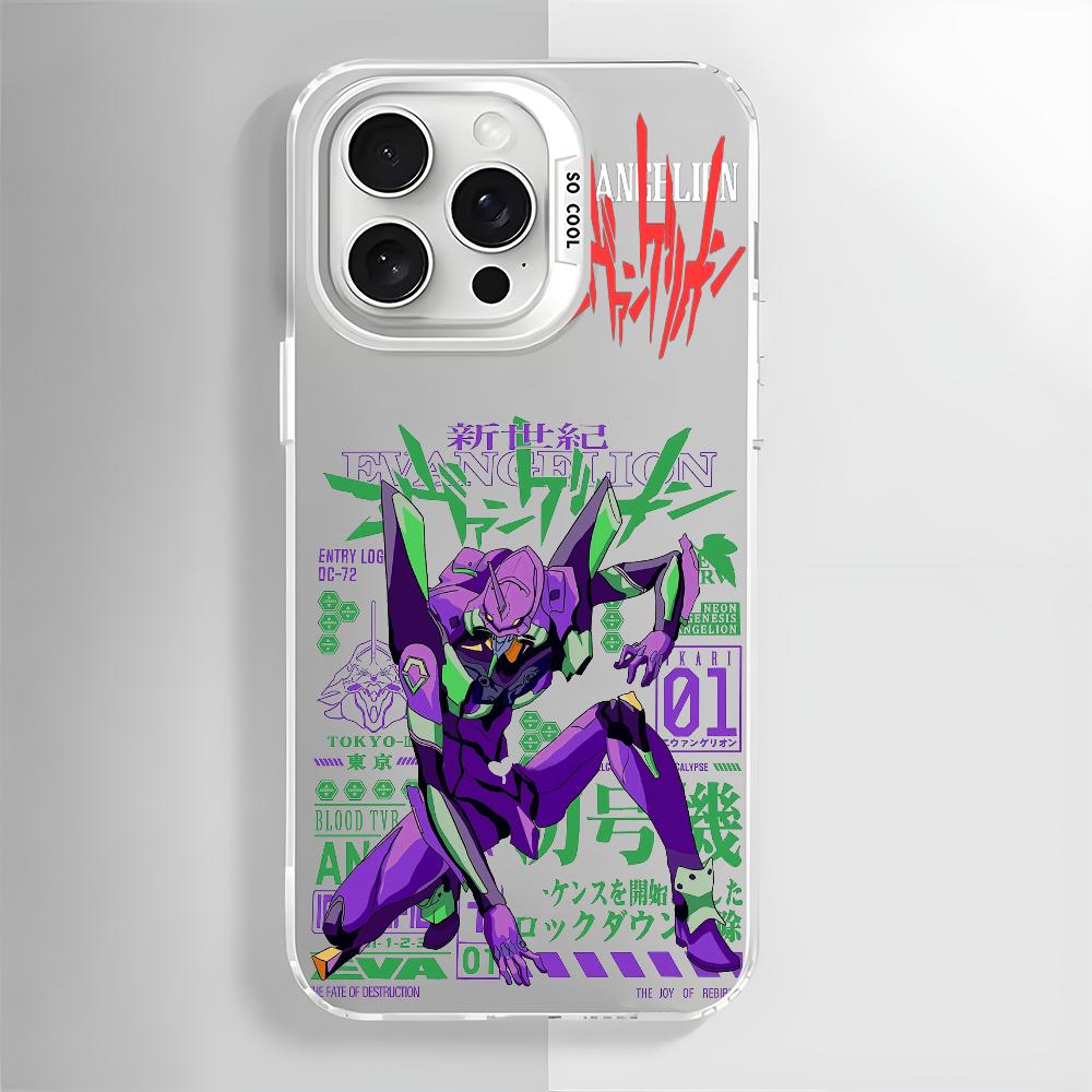Чехол для телефона Anime E-Evangelion Eva-01 для iPhone 16 15 14 13 12 11 Pro Max Белый Матовый Лазерный Металлик Аврора Funda