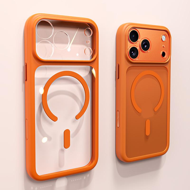 Magnetic Business Simplicity Shockproof Orange Bumper Camera Button Case For For Iphone 17 Pro Max Clear Lens PC Cover For Magsafe