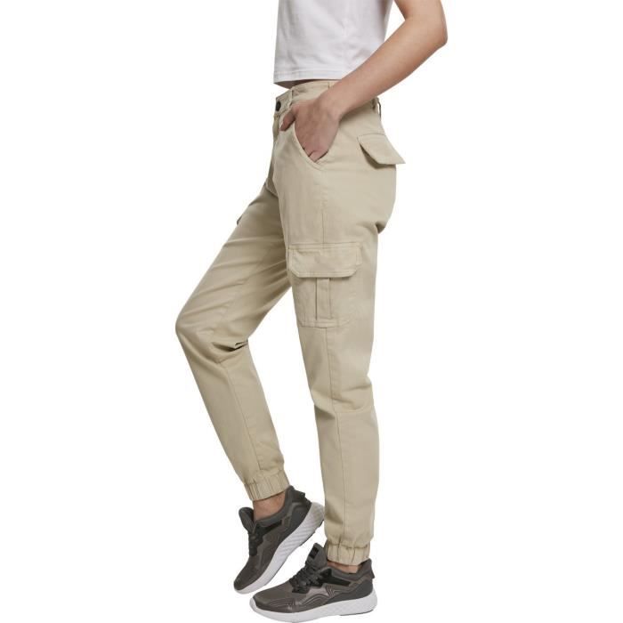 Женские брюки карго с высокой талией - URBAN CLASSICS - Эластичные - Бежевые - Крой карго