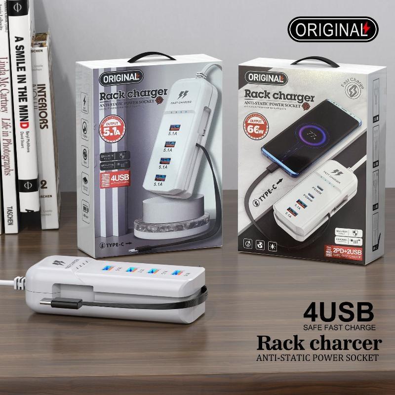 66W Pd Fast Charging Power Strip With Retractable Cable 2 Usb 2 Pd Ports Antistatic Design For Home Office Travel