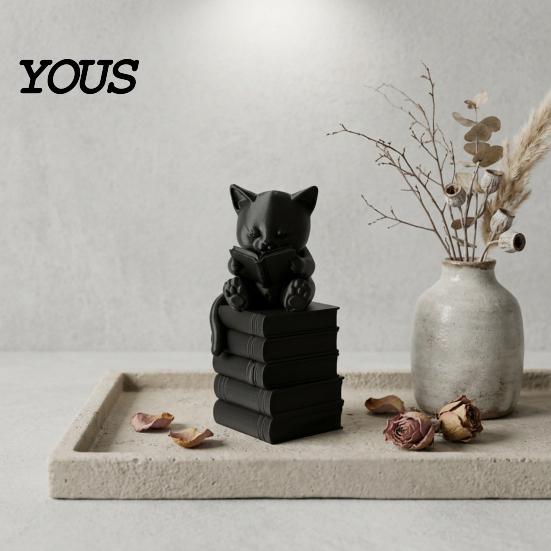 Украшение-кошка, читающая книгу, 3D-печатная фигурка, статуэтка животного на рабочий стол, миниатюрный котенок, сидящий на стопке книг, вдохновляющий подарок студенту, для дома