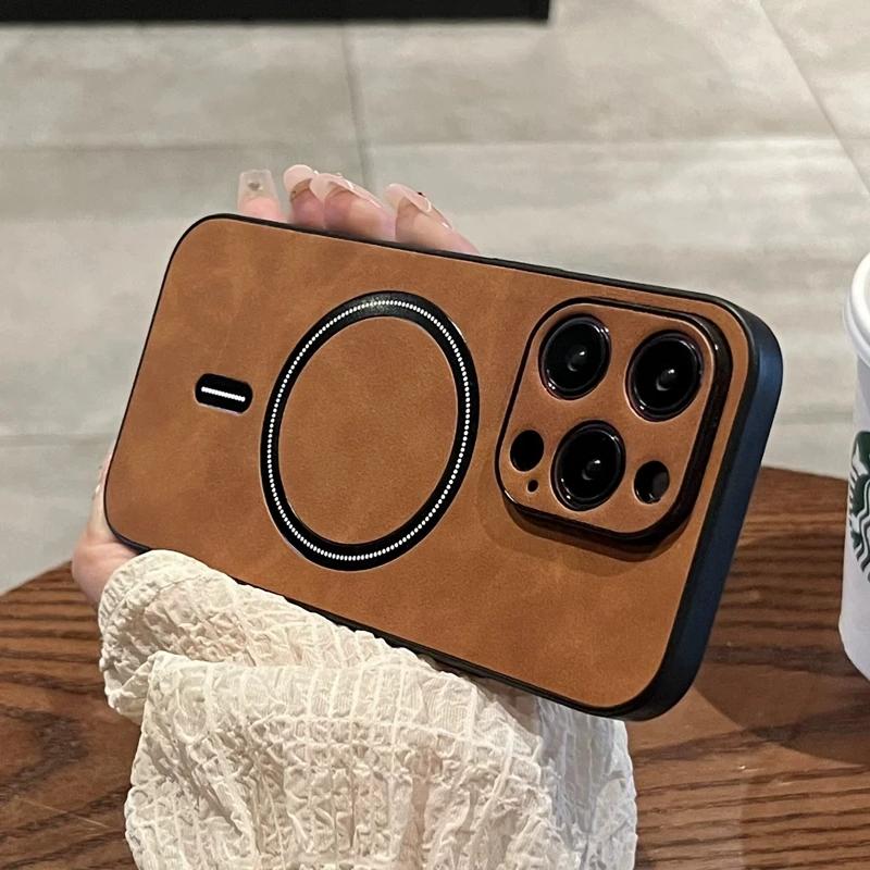 Luxury Wireless Charging Magnetic Cortex Phone Case For iPhone 16 Pro Max 15 14 13 12 11 Plus X XS XR Magsafe Leather Cover