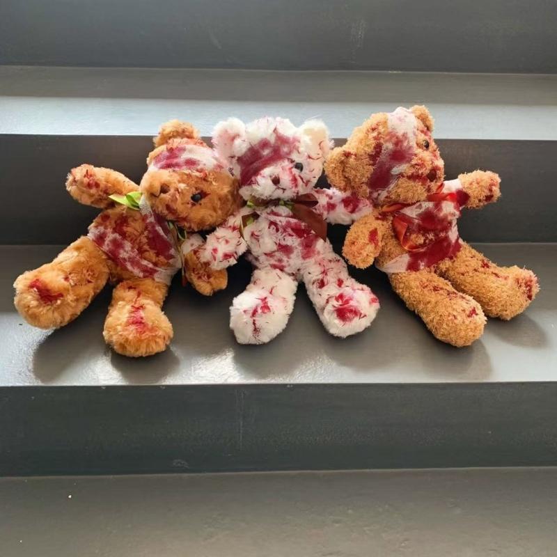 Кровавая Поврежденная Плюшевая Медвежья Кукла с Реалистичными Ранами, Текстура из Полипропиленового Хлопка для Мероприятия в Готическом Стиле и Жутких Домашних Декораций