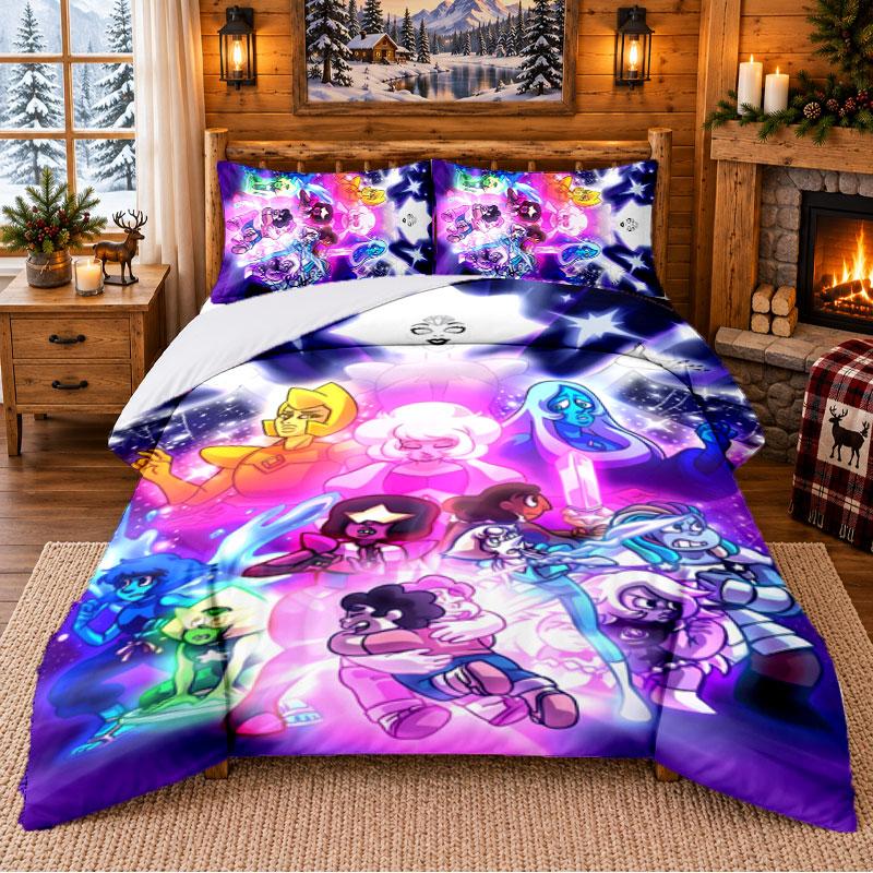 Steven Universe Pattern Bedding 3Pcs Set Bed Sheet And Pillowcases For Indoor Bedroom
