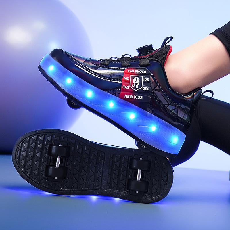 Children's Runaway Shoes Four-wheel LED Light Luminous Shoes Shrinkable Runaway Shoes Sports Student Pulley Shoes Yo