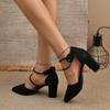 2025 Новые Весенне-Осенние Женские Каблуки Ремешок Крест-накрест на Щиколотке Толстый Высокий Каблук Сексуальная Женская Обувь Повседневные Замшевые Черные Туфли-лодочки с Острым Носком