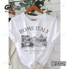 Roman Italian Letter Printed T-shirt Short Sleeved Round Neck Casual Fashion Cotton Top Suitable for Summer Women's Clothing