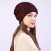 Women's Autumn Winter Pullover Mixed Color Mesh Diamond Plush Knitted Wool Hat Ear Protection Pile Cap