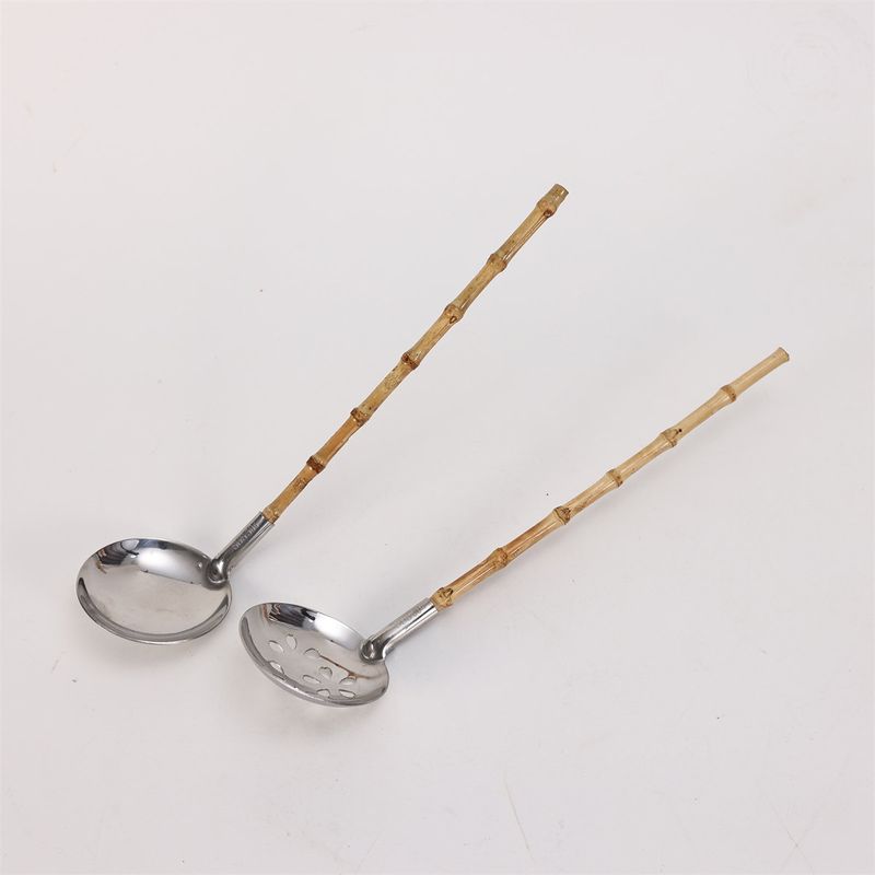Tableware Bamboo Soup Spoon Japanese Cuisine Bamboo Handle Skimmer 304 Stainless Steel Spoon Restaurant Bamboo Spoon Bamboo Root Hot Pot Spoon