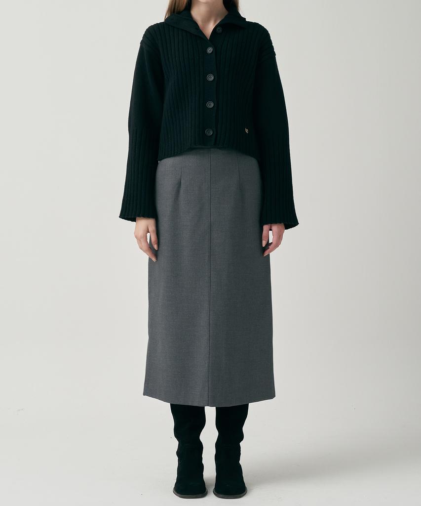 Mot Autumn Wool Basic Slit Skirt - Gray
