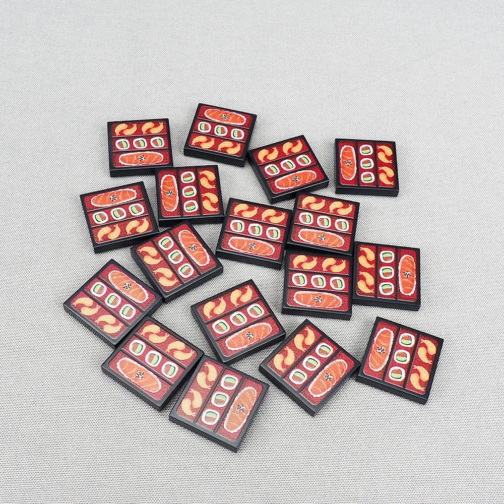 Non-Toxic Moc 10Pcs Printed 3068 2X2 Sushi Lunch Pattern Building Blocks Food Pay House Decoration Bricks Particle Toy Children Kid Gifts