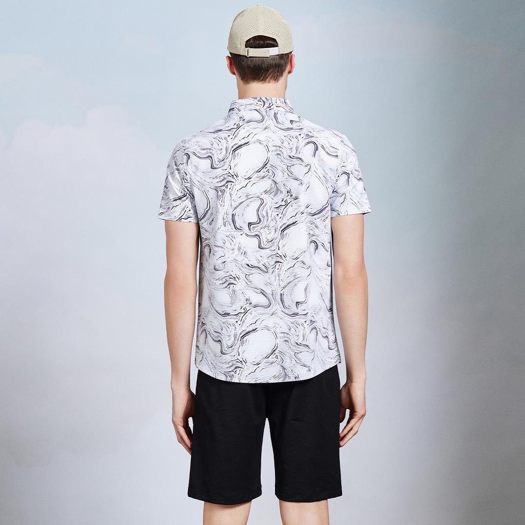 Summer Thin Men's Shirt High Elastic Short Sleeve Cardigan Printed Casual Shirt