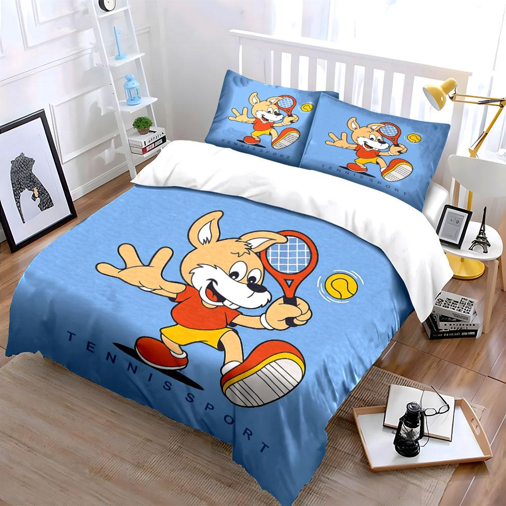 Tennis Bunny Cartoon Design Bedding Duvet Cover Set Duvet Cover Pillowcases (1*Duvet Cover 2*Pillowcases, without duvet insert)