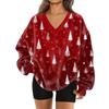 Женская модная повседневная толстовка с длинным рукавом и V-образным вырезом с рождественским принтом