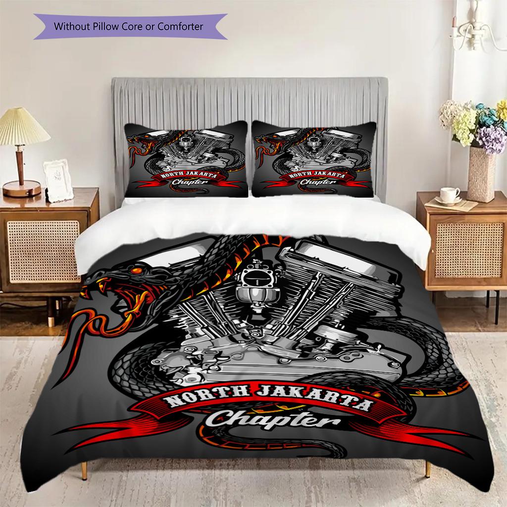Vintage Motorcycle Spirit Three-piece set (1 * duvet cover + 2 * pillowcase, without core) 2D Flat Christmas birthday gift Duvet cover and pillowcase