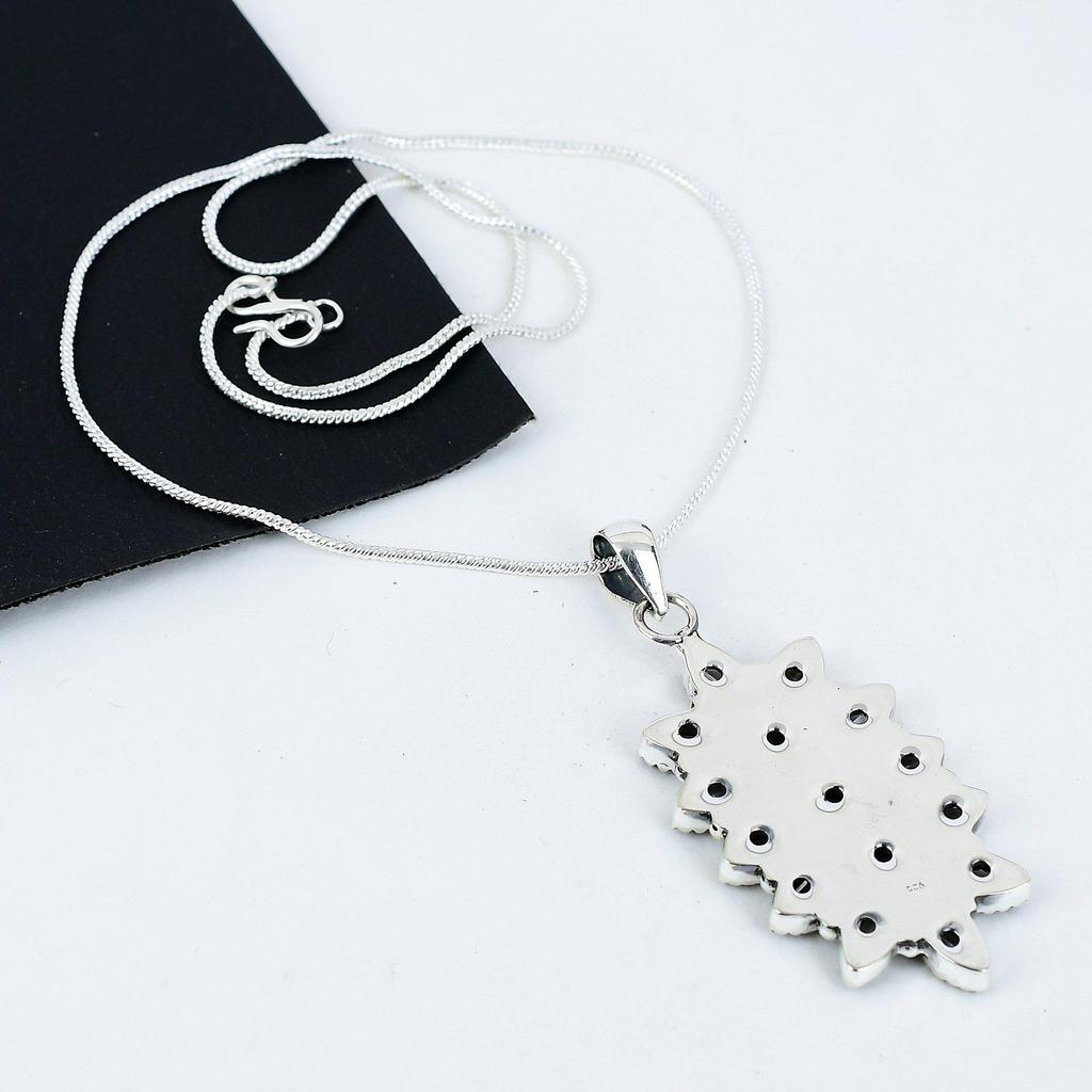 White Topaz Gemstone Handmade 925 Sterling Silver Electroform Flower Necklace, White Topaz Silver For Wife Unisex Pendant Gift For Mom