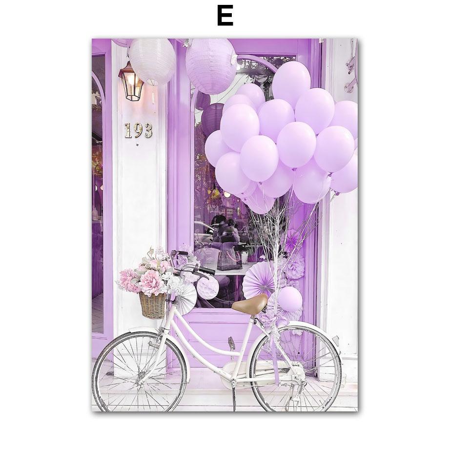 Настенная картина на холсте, мечтательный фиолетовый Париж, городское полотенце, винтажный автомобиль, цветок, украшение для гостиной, постеры, принты, настенные панно