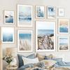Wave Sand Blue Beach Boat Wall Art Painting Oil Painting Nordic Posters and Prints Living Room Decoration Picture