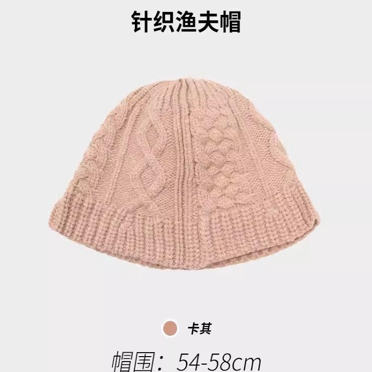 Hat female autumn and winter retro twist knitted bucket hat versatile big head circumference showing face small wool basin hat