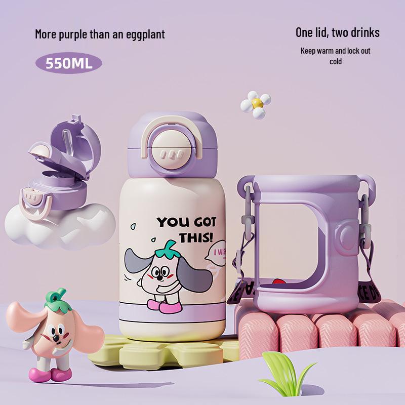 316 Stainless Steel Cartoon Flip-Top Children's Thermos - Portable Double Drink Water Bottle for Students
