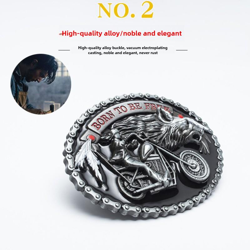 Ремень с пряжкой из сплава Big Wolf Head, двухслойный ремень из коровьей кожи, повседневный ремень из денима с гладкой пряжкой