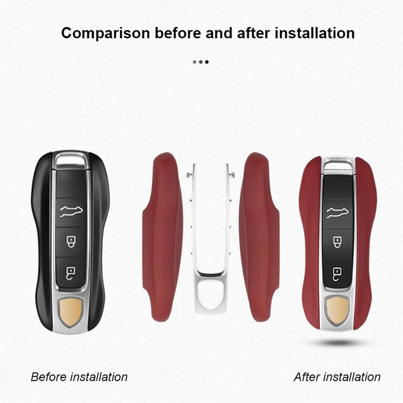 Luxury Genuine Leather For Porsche Boxster Cayman Panamera Cayenne Macan 718/911 Taycan Car Key Case Cover Protective Keychain