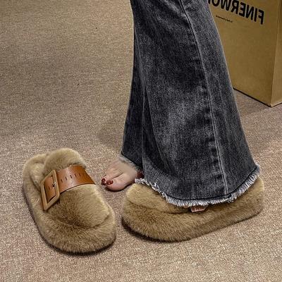 Баотоу Мао Мао тапочки женские осенне-зимние 2025 новинка интернет-знаменитость взрыв толстая подошва маффин домашние плюшевые хлопковые тапочки