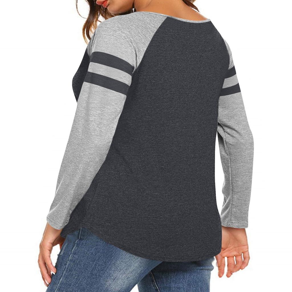 Женская повседневная модная полосатая футболка с длинным рукавом, V-образным вырезом, цветной блок