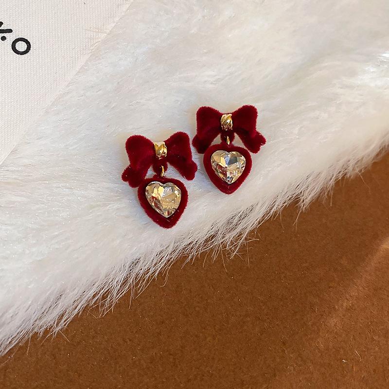 Vintage Red Flocking Earrings Collection Bow Knot Earstuds Vintage Style Earrings Jewelry Gift