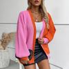 European and American Color Block Sweater Women's Autumn and Winter New Casual Loose Long-sleeved Knitted Cardigan Jacket for Women