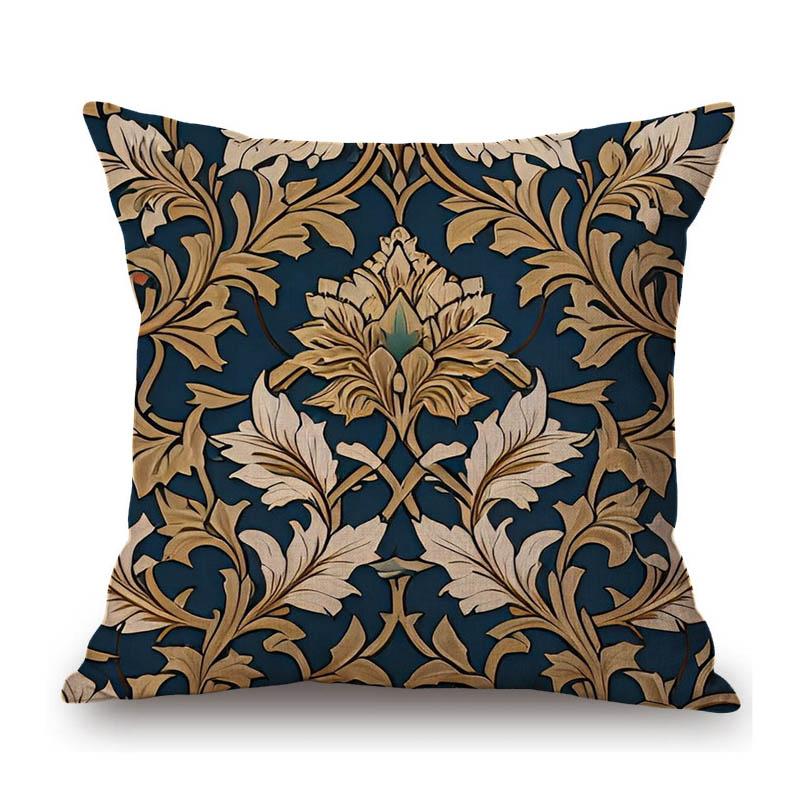 Hand Drawn Morris Pattern Motif Flower Plant Ivy Designs Home Decorative Sofa Throw Pillow Case Cotton Linen Cushion Cover