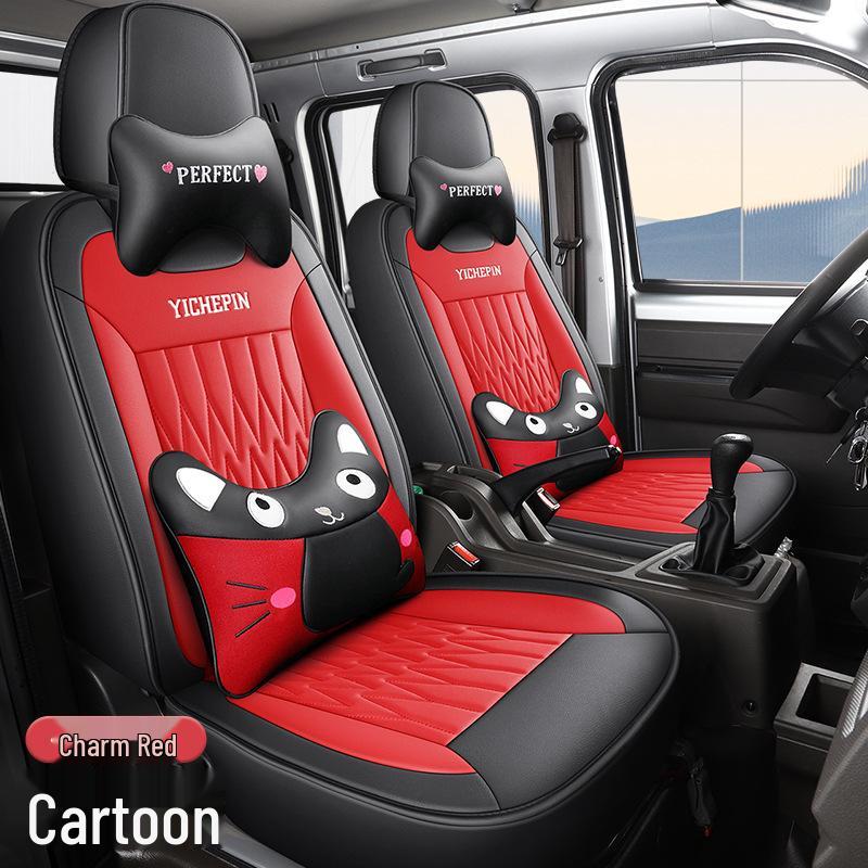 Wuling Rongguang Truck Seat Covers - Leather, Cartoon, Full Package, All Seasons, Fits Single & Double Row.