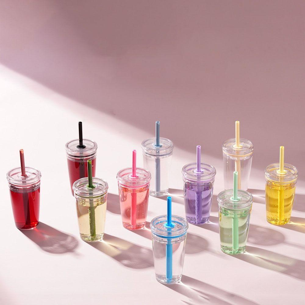 450ml Straw Cup Transparent Car Tumbler Drinkware Coffee Cup  Office