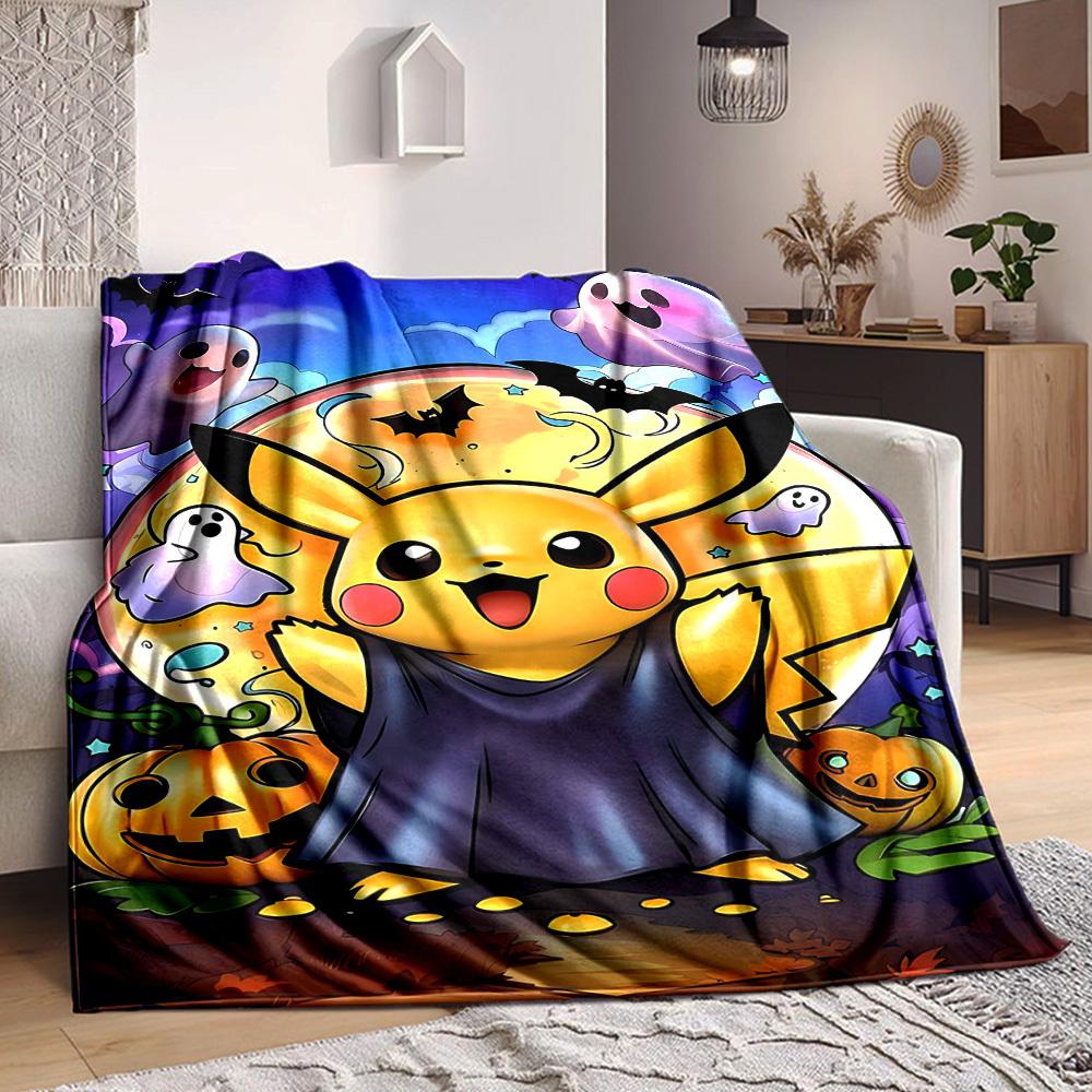 1pc Halloween Pikachu Blanket Lightweight Flannel Blanket Throw Blanket For Sofa, Bed, Travel, Camping, Livingroom, Office, Couch