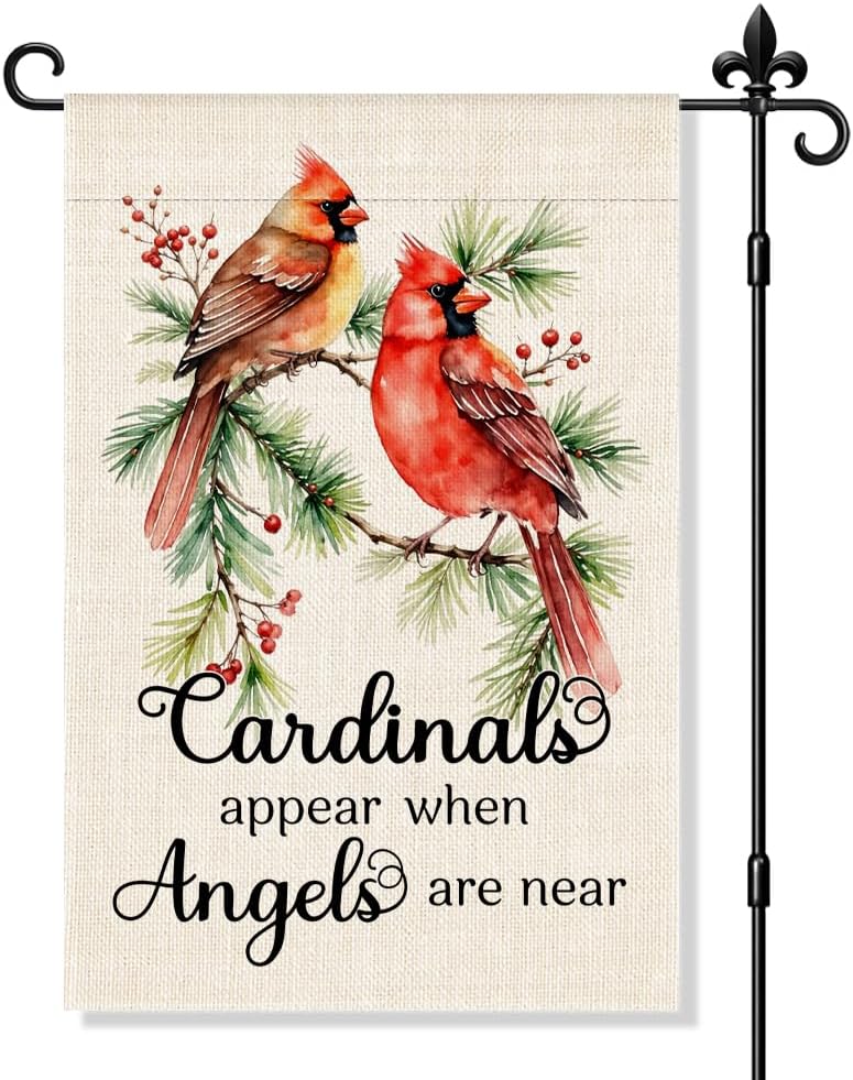 Cardinals Appear When Angels Are Near Garden ag Double-Sided Yard Outdoor Decoration 12x18 Inch, Memorial Family Banner, C