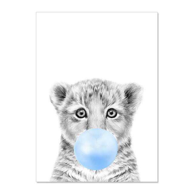 Cartoon Giraffe Elephant Lion Zebra Blue Balloon Canvas Painting Poster Kindergarten Baby Room Children's Room Wall Art Decor No Frame