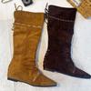 Новые ретро рыцарские сапоги женские осенне-зимние новые сапоги длинные сапоги женские два варианта носки остроносые плиссированные сапоги-чулки женские сапоги