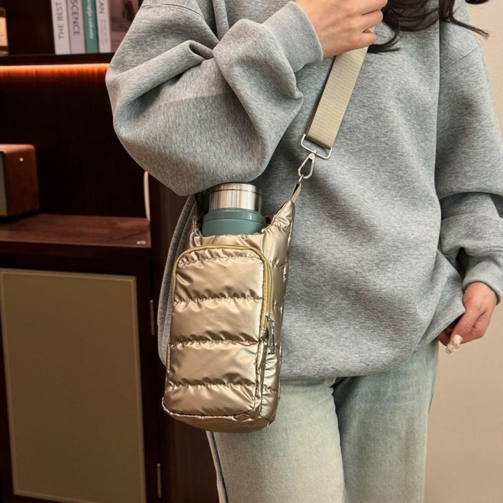 Портативный чехол для бутылки с пухом, Модный изоляционный чехол для чашки из пеноматериала, Многофункциональная сумка для защиты чайника, Водонепроницаемая сумка кроссбоди для улицы