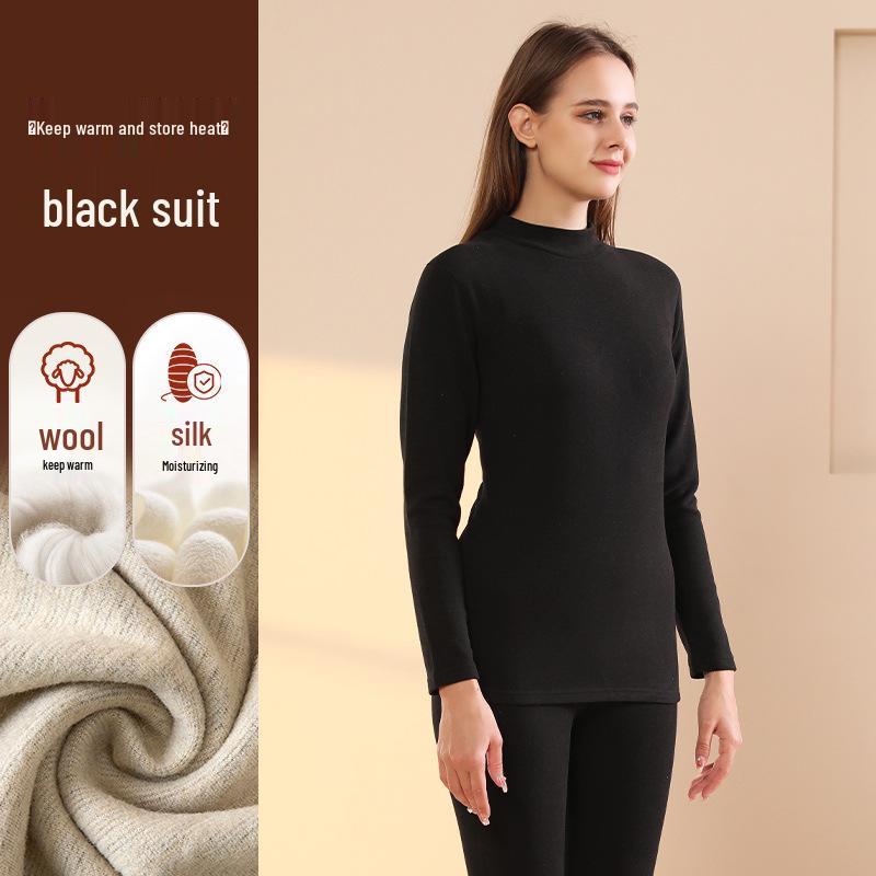 Men's Thermal Cashmere Silk Velvet Half-Turtleneck Suit for Winter Warmth