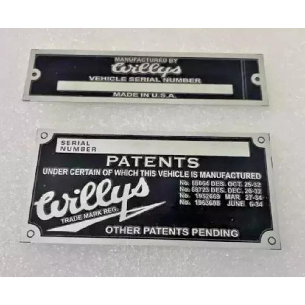 Vehicle Serial Number Data Patents Plate For Jeeps Willys