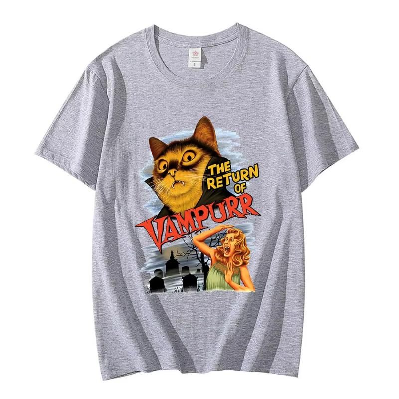 Funny Cat The Return of Vampurr Graphic T-shirt Men Women Cotton Short Sleeve Horror Halloween T Shirt Casual Clothing T-shirts