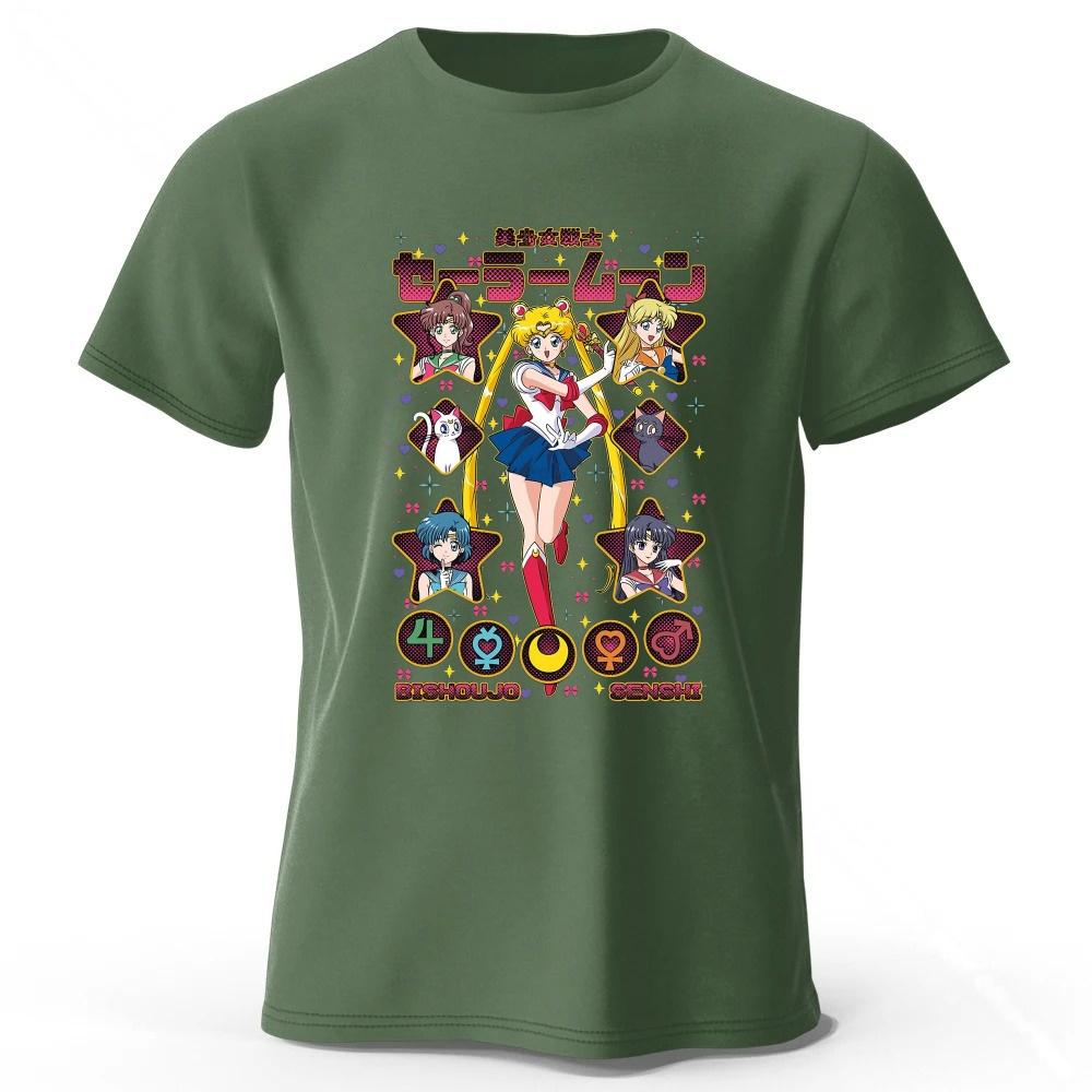 Летняя Новая Футболка Sailor Moon в Ретро Стиле из Чистого Хлопка Мужская Женская Повседневная Модная Удобная Большого Размера С Коротким Рукавом
