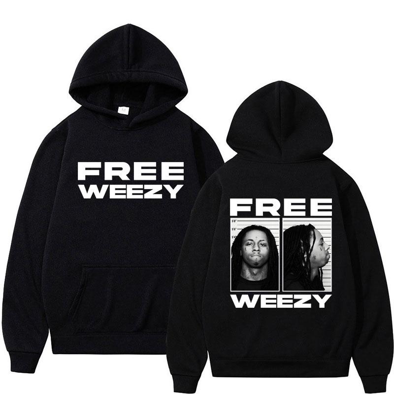 Худи с графикой рэпера Lil Wayne Free Weezy Хип-хоп Готическая одежда Мужская Женская Ретро Панк С длинным рукавом Оверсайз Пуловер