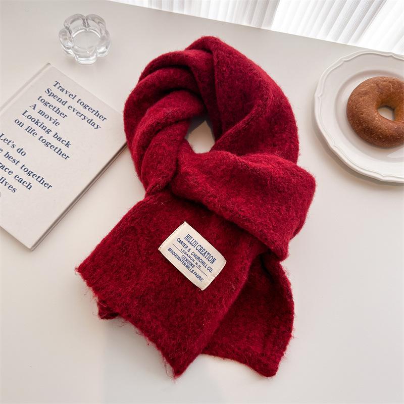 2024 Autumn/Winter New Solid Color Wool Knitted Scarf Medium Long Shawl Neck Versatile Warm For Women