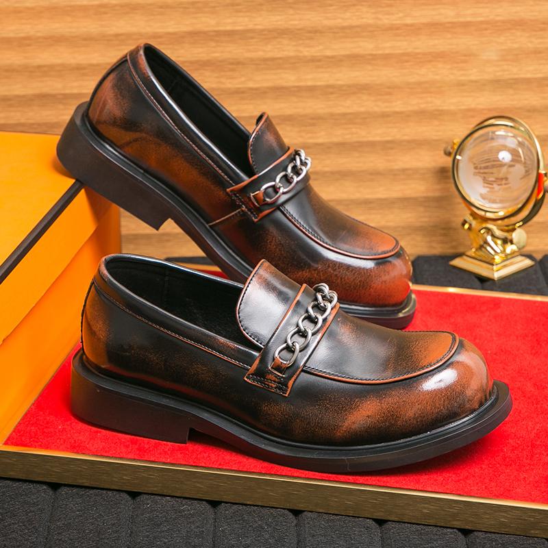 Men Fashion Le Fu Shoes Black Brown Big Head Thick soled Leather Shoes British Business Office Dress Shoes Sizes 38-46 Men Shoes