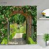 Street Building Scenery Shower Curtain Flower Plant Retro Old Door Summer Rural Landscape Bathroom Curtain Background Wall Dec