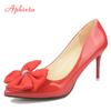 Fashion Aphixta  Bling Crystals Bow Flowers Pointed Toe Red High Heels Women Patent Leather Butterfly-knot Pumps Big Size 45 46 47 48